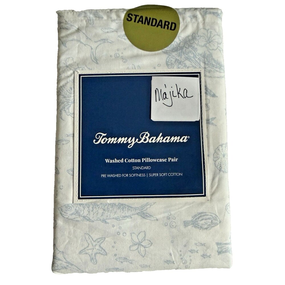 Tommy Bahama Sea Life Toile Blue Standard Pillowcases 100% Cotton Set of 2